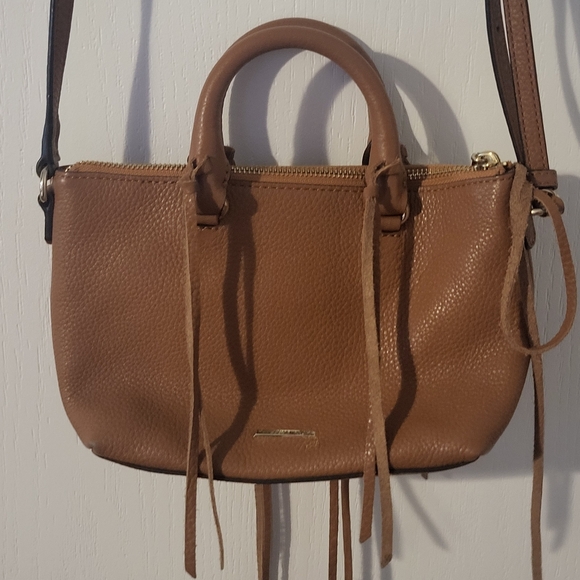 Rebecca Minkoff Purse 10 x 6 Micro Moto Satchel Camel Leather Fringe Crossbody - Picture 3 of 11